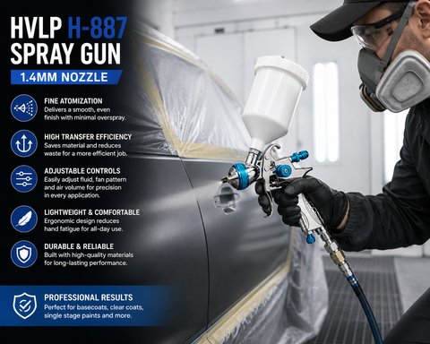 HVLP H-887 Professional Spray Gun, 1.4 mm Nozzle — 1 PCS