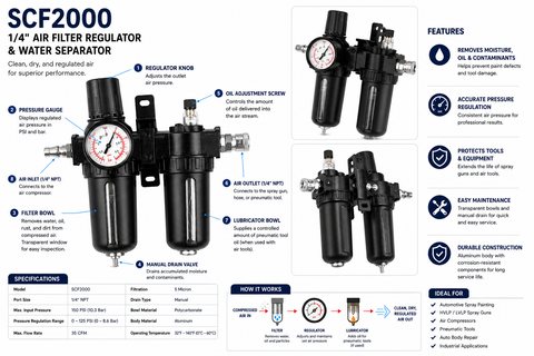 C-Tech SCF2000 1/4" Air Filter Regulator & Water Separator