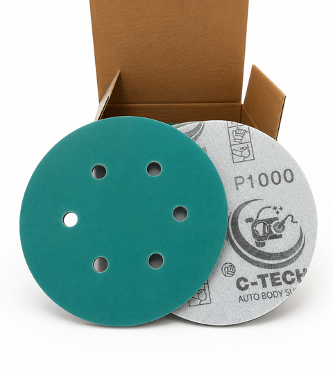 C-Tech G6100050 Green Ceramic Film Disc, 150 mm, 6-Hole, 1000 Grit — 50 PK
