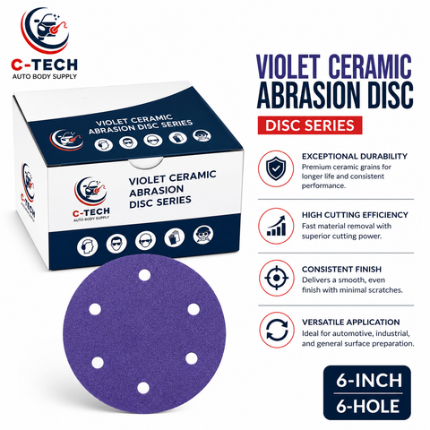C-Tech 6" Grit Violet Sanding Discs, 6-Hole Hook & Loop (Velcro) – 100 PK