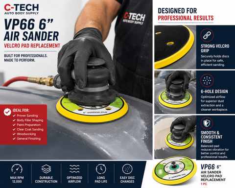 C-Tech VP66 6” Air Sander Velcro Backing Pad Replacement — 1 PCS