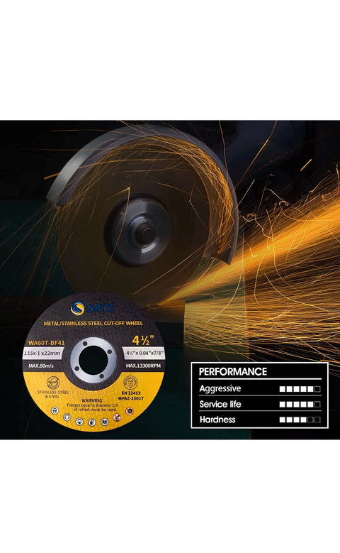 SATC CD425 Metal Cutting Discs, 4-1/2 in × 1/32 in × 3/8 in Arbor — 25 PK