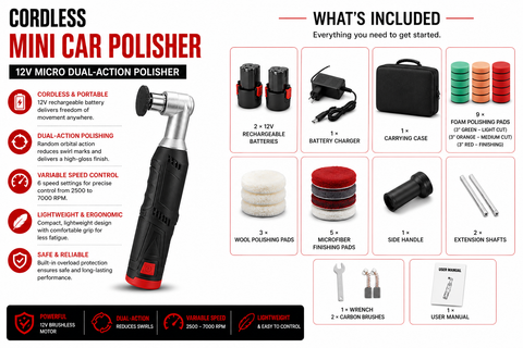 Cordless Mini Car Polisher, 12V Micro Dual-Action Polisher — 1 PCS