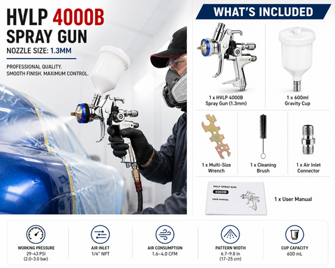 HVLP 4000B Professional Spray Gun, 1.3 mm Nozzle — 1 PCS
