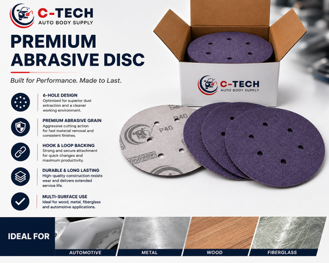 C-Tech V64050 Violet Ceramic Sanding Discs, 6 in, 6-Hole, 40 Grit — 50 PK