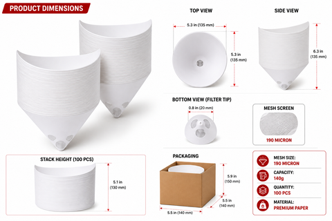Professional Paint Paper Strainers, 190 Micron, 140 g Capacity — 100 PCS