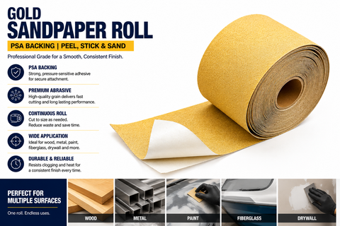 C-Tech Gold Self-Adhesive Sandpaper Roll, 70 mm × 20 yd, Aluminum Oxide — 1 Roll