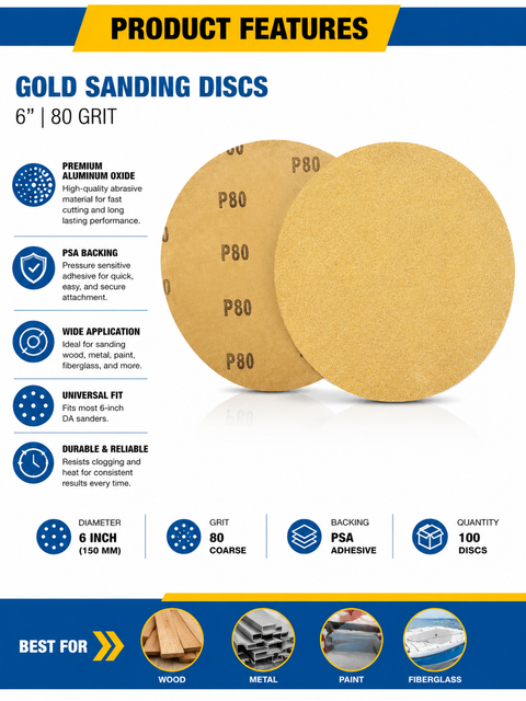 C-Tech Gold Sticky-Back Sandpaper Disc Roll, 6 in, 100 Discs — 1 Roll