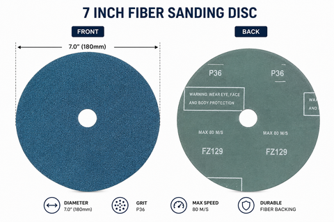 C-Tech Fiber Sanding & Grinding Discs, 4.5” × 7/8”, 36 Grit, Premium Abrasive — 25 PK