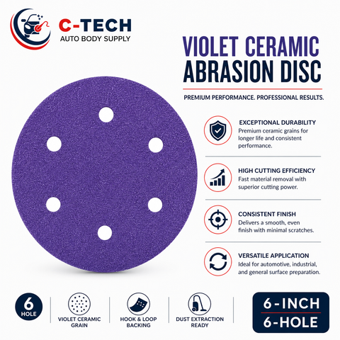 C-Tech 6" Grit Violet Sanding Discs, 6-Hole Hook & Loop (Velcro) – 100 PK
