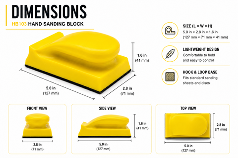 C-Tech HB103 Hand Sanding Block, 2.8” × 5” × 1.6”