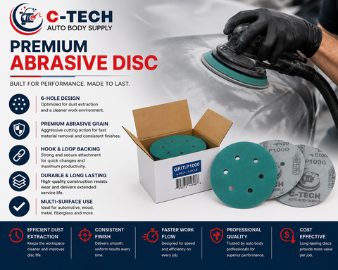 C-Tech G6100050 Green Ceramic Film Disc, 150 mm, 6-Hole, 1000 Grit — 50 PK