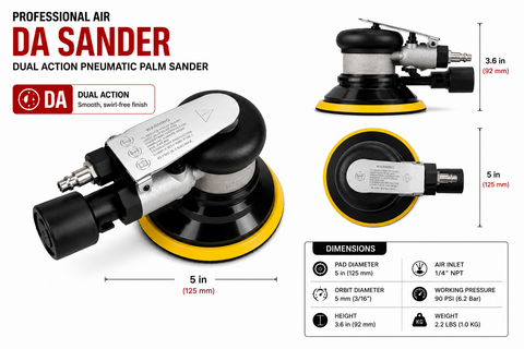Professional Air Orbital Sander, Heavy-Duty Dual Action Pneumatic Palm Sander — 1 PCS