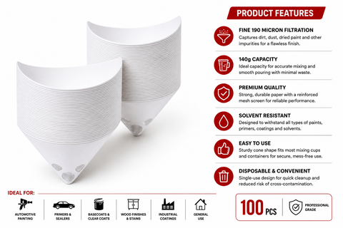 Professional Paint Paper Strainers, 190 Micron, 140 g Capacity — 100 PCS