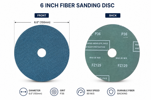 C-Tech Fiber Sanding & Grinding Discs, 4.5” × 7/8”, 36 Grit, Premium Abrasive — 25 PK