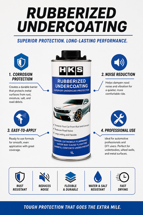 HKS Rubberized Black Undercoating Rust Resistant Spray Paint, 34 oz — 1L Can