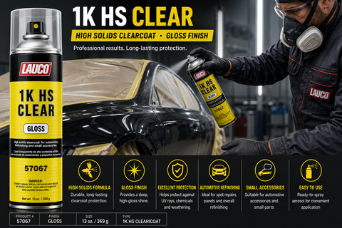 LAUCO 57067 1K HS Gloss Clear Coat Automotive Aerosol Spray — High-Solids Acrylic Clear, 13 oz