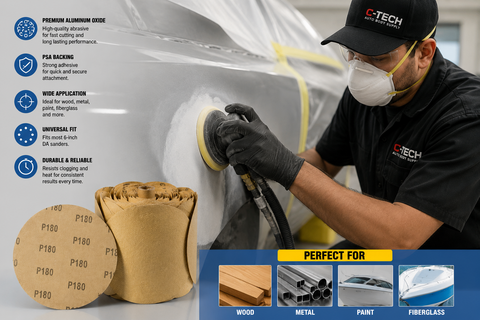 C-Tech Gold Sticky-Back Sandpaper Disc Roll, 6 in, 100 Discs — 1 Roll
