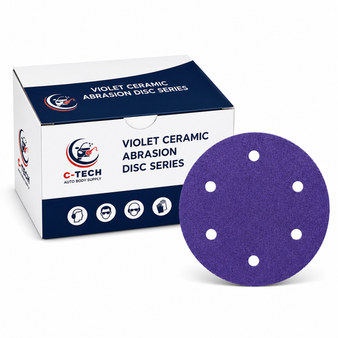C-Tech 6" Grit Violet Sanding Discs, 6-Hole Hook & Loop (Velcro) – 100 PK