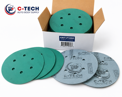 C-Tech G6100050 Green Ceramic Film Disc, 150 mm, 6-Hole, 1000 Grit — 50 PK