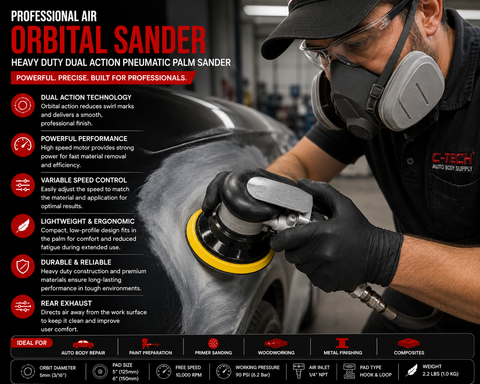 Professional Air Orbital Sander, Heavy-Duty Dual Action Pneumatic Palm Sander — 1 PCS