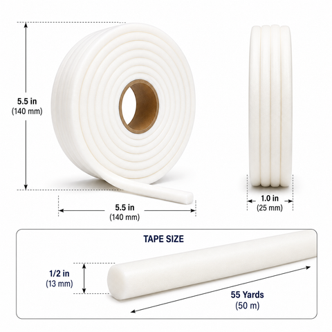C-Tech EF100 Soft Edge Foam Masking Tape, White, 1/2” × 55 yd