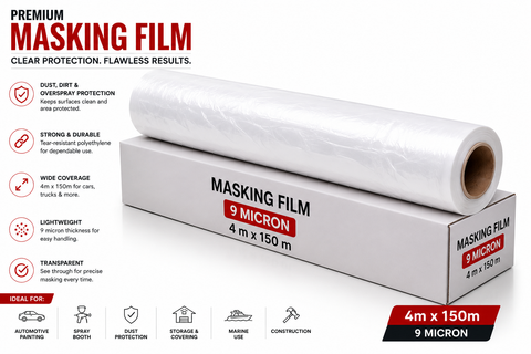 C-Tech Clear Plastic Sheeting, 9 Micron, 16 ft × 492 ft — Transparent Protective Masking Film — 1 Roll