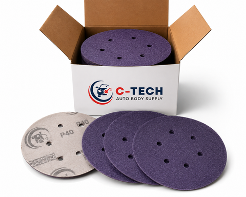 C-Tech V64050 Violet Ceramic Sanding Discs, 6 in, 6-Hole, 40 Grit — 50 PK