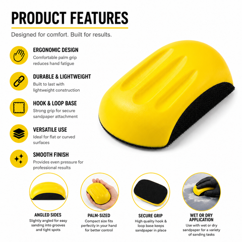 C-Tech HB102 Mouse Hand Sanding Block, 3.4” × 6” × 1.8”