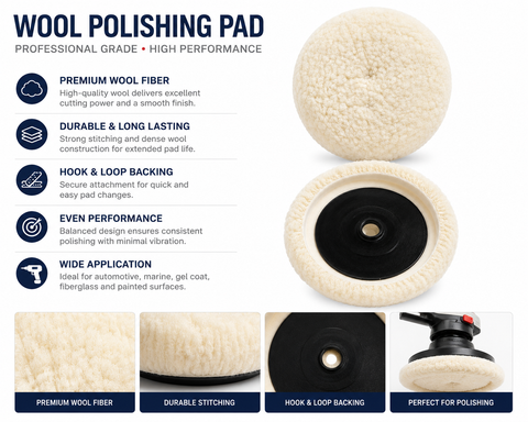 9” Single-Sided Wool Polishing Pad – Professional Cutting & Compounding Pad