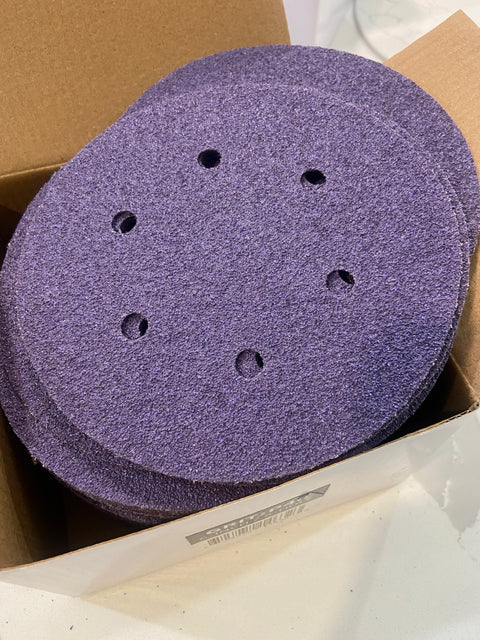 C-Tech V64050 Violet Ceramic Sanding Discs, 6 in, 6-Hole, 40 Grit — 50 PK