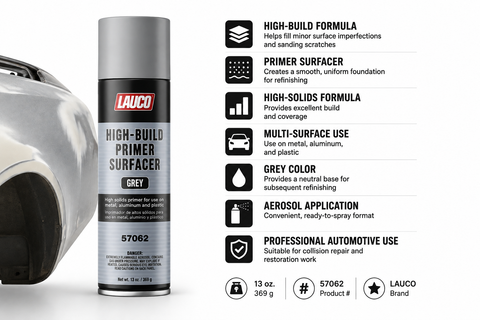 LAUCO Automotive Primer Aerosol Spray Paint — Grey High-Build & Grey Self-Etching Primer, 13 oz