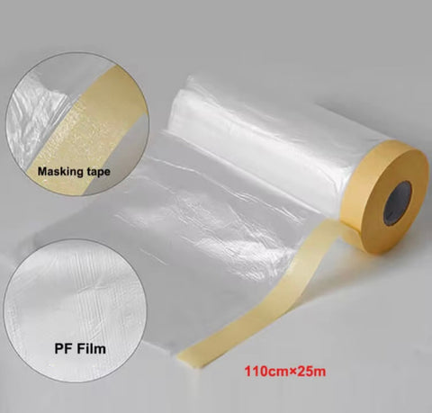 C-Tech 200WT Combo Size Masking Film with Tape, 22 in / 44 in / 55 in × 82 ft — 3 Rolls