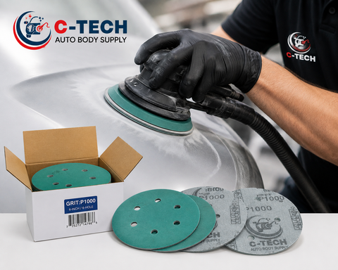 C-Tech G6100050 Green Ceramic Film Disc, 150 mm, 6-Hole, 1000 Grit — 50 PK