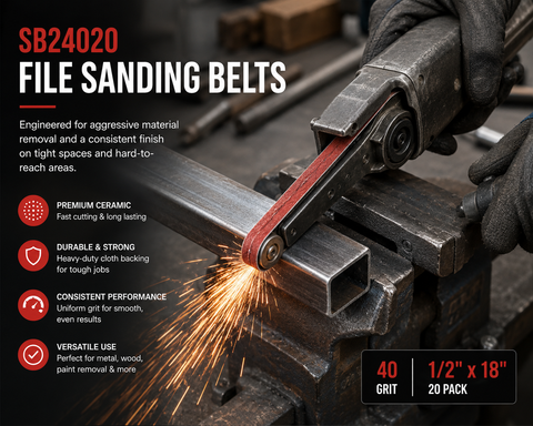 C-Tech Premium Abrasive File Sanding Belts, 40 Grit — 20 PK