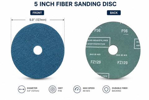 C-Tech Fiber Sanding & Grinding Discs, 4.5” × 7/8”, 36 Grit, Premium Abrasive — 25 PK