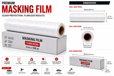 C-Tech Clear Plastic Sheeting, 9 Micron, 16 ft × 492 ft — Transparent Protective Masking Film — 1 Roll