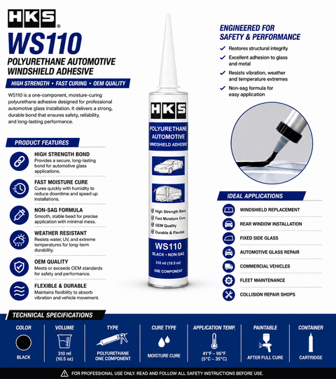 WS110 Polyurethane Automotive Windshield Adhesive, Black, 310 ml (10.5 oz) — 1 Cartridge