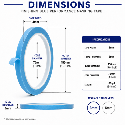 Finishing Blue Performance Masking Tape, Automotive Refinish Grade, 60 yd