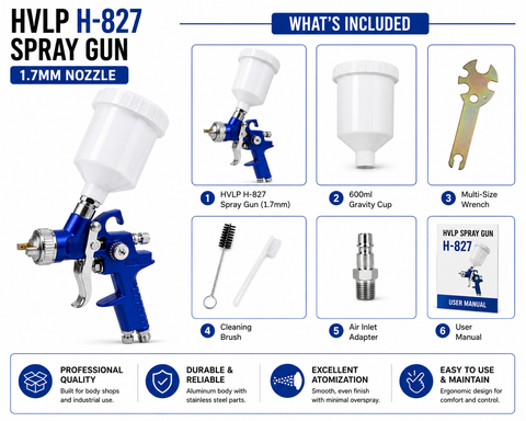 HVLP H-827 Professional Spray Gun, 1.7 mm Nozzle — 1 PCS