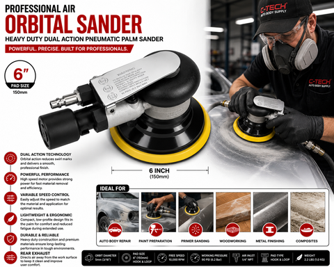 Professional Air Orbital Sander, Heavy-Duty Dual Action Pneumatic Palm Sander — 1 PCS
