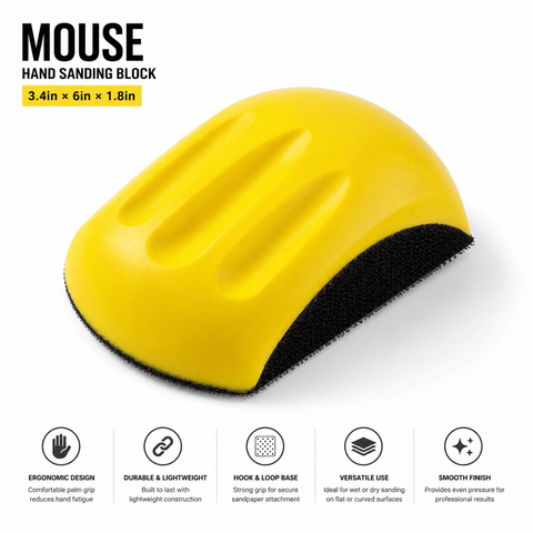 C-Tech HB102 Mouse Hand Sanding Block, 3.4” × 6” × 1.8”