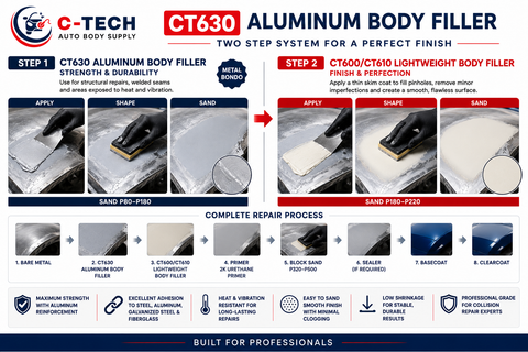 C-Tech CT630 Aluminum Body Filler, 2 Quarts (2 kg)