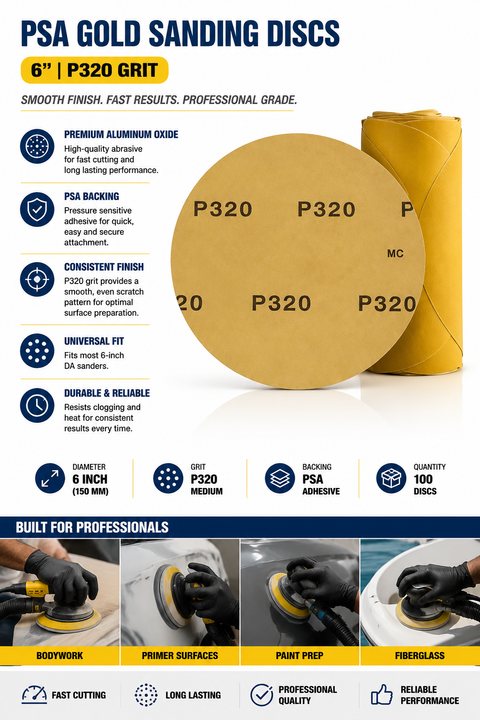 C-Tech Gold Sticky-Back Sandpaper Disc Roll, 6 in, 100 Discs — 1 Roll