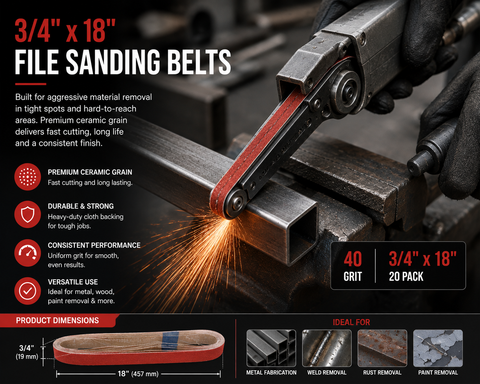 C-Tech Premium Abrasive File Sanding Belts, 40 Grit — 20 PK