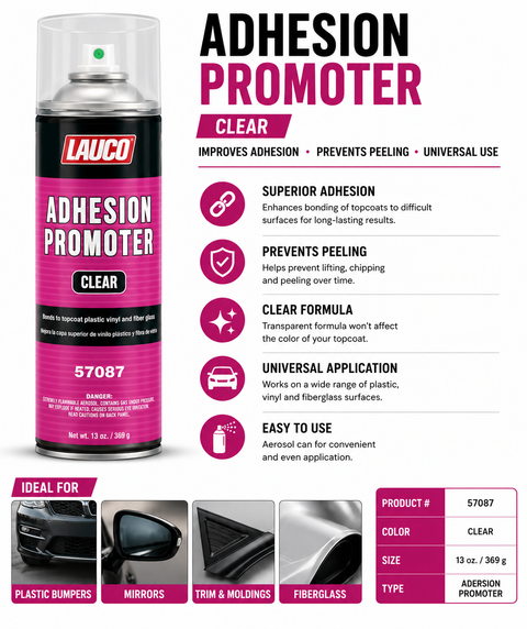 LAUCO 57087 Clear Adhesion Promoter Automotive Aerosol Spray — Plastic, Vinyl & Fiberglass, 13 oz