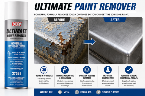 LAUCO 37528 Ultimate Paint Remover Aerosol Spray — Industrial Strength Automotive & 2K Coating Stripper, 15 oz