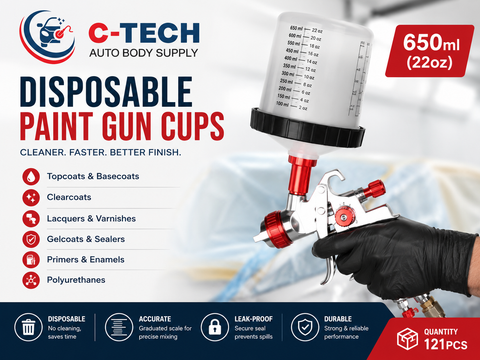 C-Tech PPS Disposable Paint Spray Gun Cup System, 190 Micron — 50 PCS