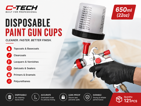 C-Tech PPS Disposable Paint Spray Gun Cup System, 190 Micron — 50 PCS
