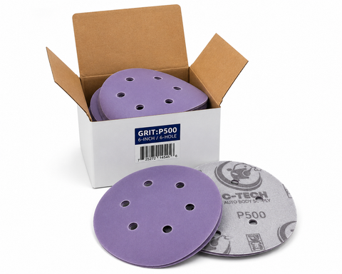 C-Tech V650050 Violet Sanding Disc, 6 in, 6-Hole, 500 Grit — 50 PK
